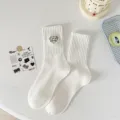 Dames witte sokken tot halverwege de kuit puur katoen schattig hart borduurwerk Koreaanse stijl - Eén maat / Legergroen