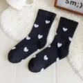 Chaussettes éponge mi-hautes à motif de cœur pour femme, en coton chaud et épais d'hiver. - Taille unique / Noir