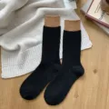 Herren Herbst Winter schwarze Blockfarben Wolle Mittelsocken dick Strick warm gemütlich basic - Einheitsgröße / Schwarz