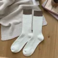 Herbst Winter Herren dicke Strick Wolle Socken Kontrast Farbe casual warme Mid Calf Socken - Einheitsgröße / Weiß