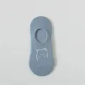 Graublaue Damen-Socken unsichtbare Füßlinge mit süßem weißem Bärchen-Stickerei-Design. - Einheitsgröße / Kleiner Bär Blau