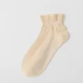 Beige women summer thin breathable short socks with ruffle cuff, cute Japanese style variant. - One Size / Khaki