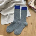 Herren Winter dicke Strick Farbblock Wolle Crew Socken warme Basis Freizeitsocken grau - Einheitsgröße / Grau