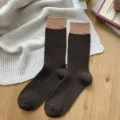 Herbst Winter Herren dicke Strick Farbblock Wolle Mittelsocken warme Freizeitsocken - Einheitsgröße / Kaffeebraun