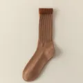 Hommes chaussettes mi-hautes bloc de couleur marron poignet côtelé hiver chaud coton SKU - Taille unique / Café Clair