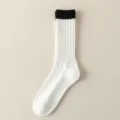 Chaussettes mi-hautes homme bloc de couleur noir blanc hiver epais bouclette thermique long - Taille unique / Blanc