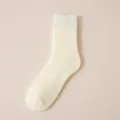 White thermal fleece terry long socks, cozy winter thick warm mid-calf casual socks variant - One Size / Cream