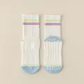 Rutschfeste Yoga Socken für Damen und Herren, mittelhohe Pilates Socken mit Grip Noppen. - Einheitsgröße / Grün-lila Streifen