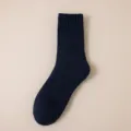 Men's navy blue thermal fleece lined thick loop knit long warm socks for winter wear. - One Size / Navy Blue