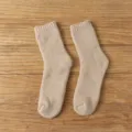 Thickened warm woolen socks for winter, solid light khaki color, cozy mid-tube thermal design. - One Size / Khaki