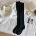 Schwarze Overknee Langsocken Damen Winter warme Strick Oberschenkel Strümpfe einfarbig - Einheitsgröße / Überknielänge / Schwarz