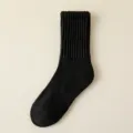 Black ribbed mid-calf knit socks for women, cozy winter thermal casual daily wear hosiery. - One Size / Black