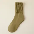 Women's autumn winter khaki thick mid-tube knit socks, Japanese style warm pile socks variant. - One Size / Army Green
