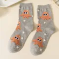 Grey cute octopus mid-calf cotton socks for women, trendy and casual daily wear variant. - One Size / Gray