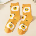 Cute yellow fried egg pattern mid-tube cotton socks for women, sweet and cozy daily wear. - One Size / Yellow