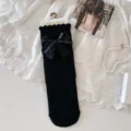 Schwarze Damen Wadenstrümpfe mit eleganter Spitzen Schleife, süßer Look für den Alltag. - Einheitsgröße / Spitzenschleife-Stil / Einfarbig Schwarz