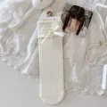 Süße rüschen kniestrümpfe mit spitze schleife für damen, vintage gerippte baumwollstrümpfe. - Einheitsgröße / Spitzenschleife-Stil / Einfarbig Weiß