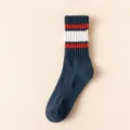 Herren gestreifte Wadenstrümpfe mit Frotteesohle, dicke Preppy-Style Socken für Sport. - Einheitsgröße / Marineblau