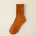 Women's autumn winter crew socks thick knit warm caramel brown slouch socks solid color - One Size / Orange Red