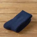 Men's winter thick navy blue wool socks, warm fleece-lined thermal knit crew socks for cold weather daily wear. - One Size / Navy Blue