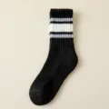 Women Black Winter Thick Warm Mid-Calf Socks Striped Thermal Cotton Long Socks Variant - One Size / Black