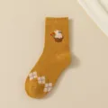 Damen Winter warme Baumwolle Mid-Tube Socken, Senfgelb mit süßem Blumen Tier Muster. - Einheitsgröße / 431 Kleines Rotes Blume Tier