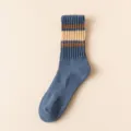 Herren retro crew socken dicker strick gestreift modische bequeme freizeit baumwolle socken - Einheitsgröße / Denim-Blau