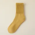 Comfortable women's autumn winter mid-calf ribbed socks in mustard yellow for daily warm wear. - One Size / Yellow
