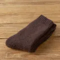 Men's thick warm wool winter mid-tube socks, cozy casual thermal knit hosiery item. - One Size / Coffee