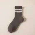 Damen dicke gerippte Crew-Socken, warme Winter Strick gestreifte Frottee Freizeitsocken braun - Einheitsgröße / 446 Grau Basis Zwei Streifen