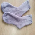 Women thick thermal wool blend mid-tube winter socks in lavender purple cozy fuzzy knit design. - One Size / Purple