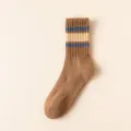 Herren dicke gestreifte Crew-Socken braun komfortabel retro Mittelrohr Socken thermisch - Einheitsgröße / Kaffeebraun