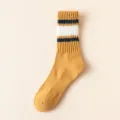 Herren gestreifte Sportsocken mit Frotteeboden dicker Freizeit gelbe Baumwollsocken - Einheitsgröße / Gelb
