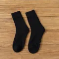 Women winter warm mid tube black socks thick thermal wool cotton socks casual daily wear - One Size / Black