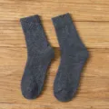 Women thick warm wool mid-calf socks dark gray winter cozy thermal cotton casual hosiery - One Size / Dark Gray