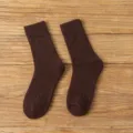 Women solid color thick warm mid-calf knit socks winter thermal wool style soft cozy - One Size / Dark Coffee