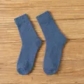Women's blue mid-calf thermal wool socks, thick winter cozy knit hosiery for daily wear. - One Size / Blue