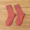 Thick warm women wool mid-calf socks for autumn and winter cozy solid color thermal socks - One Size / Orange Red