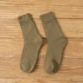 Women's thermal wool mid-tube socks, khaki knit winter warm thickened cozy hosiery style - One Size / Army Green