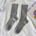 Solid color women's knit socks, classic ribbed design, comfortable cotton feel daily casual wear. - One Size / Light Gray