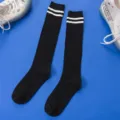 Women Japanese style solid color stripe high tube socks versatile fashion casual long socks - One Size / Black
