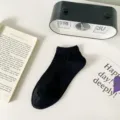 Women solid color black short boat socks, breathable low-cut cotton ankle socks for summer. - One Size / Black