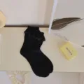 Black lace ruffle socks lolita sweet cute women mid tube socks cotton hosiery daily wear - One Size / Black
