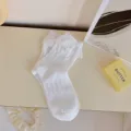 Japanese sweet white lace frilly mid-calf socks cute Lolita cotton socks for women daily wear - One Size / Pure White