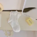 Sweet Japanese style white lace frilly mid-calf socks for women, cute Lolita hosiery. - One Size / Milk White