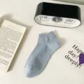 Light blue mesh short socks for women, breathable low-cut summer solid color boat socks. - One Size / Blue