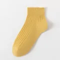 Yellow solid color ribbed ankle socks for women, breathable cotton short socks for summer. - One Size / Yellow