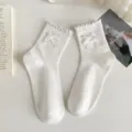 White ruffle bow mid-tube socks, sweet lolita aesthetic daily wear, soft cotton hosiery. - One Size / Small Bowknot White
