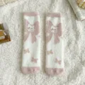 Calcetines afelpados mujer esponjosos invierno calientes gato tierno lazo rosa tubo medio comodos - Talla única / Lazo