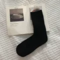 Black wool knit mid-tube socks, cozy ribbed winter warm hosiery for daily women wear. - One Size / Black Ribbed